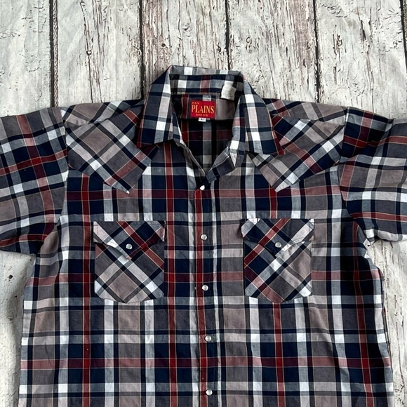 Vintage Ely Plains Plaid Short Sleeve Pearl Snap Rockabilly Button Down Shirt - Picture 2 of 5